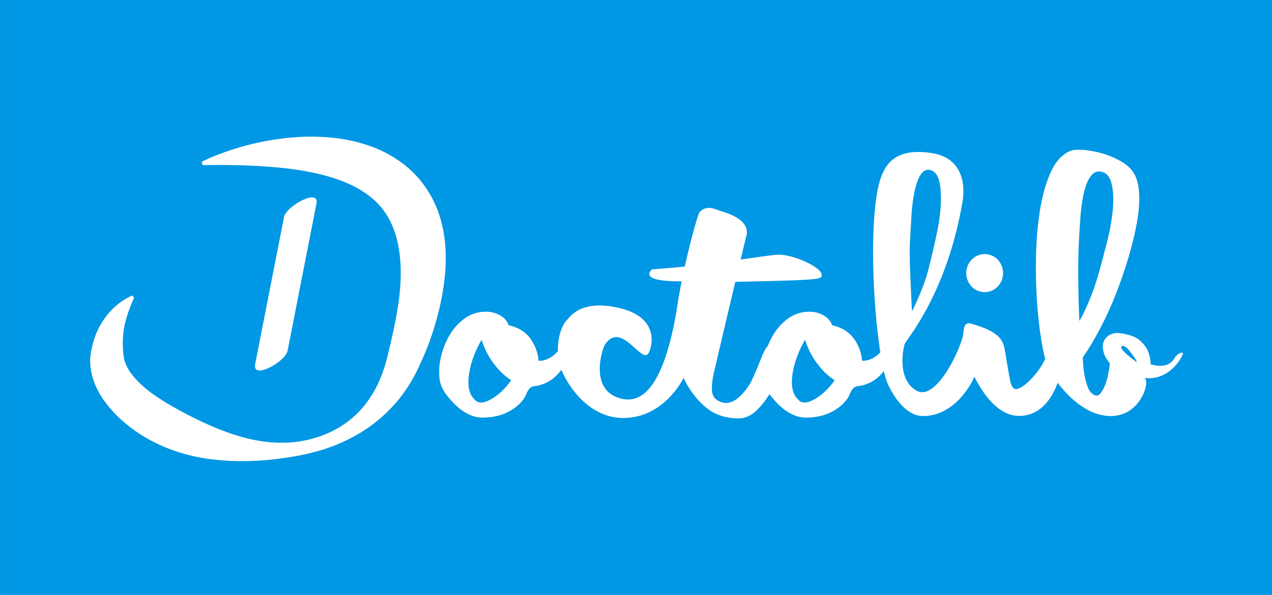 Logo de Doctolib - un fond bleu et les lettres sont blanches