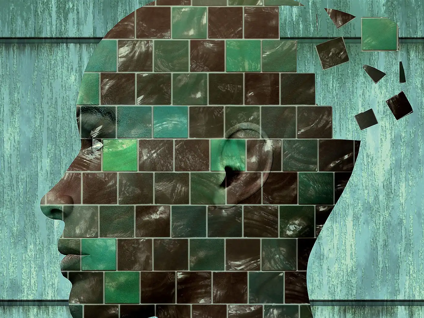 Morceaux du cerveau qui se disloquent de l'ensemble - les pièces du cerveau sont représentés sous la forme de brique - Folie, perte de soi, souffrance et solitude